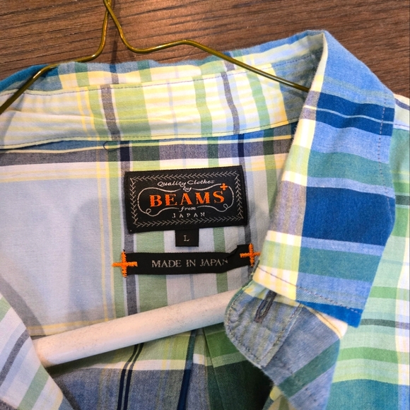 Beams Japan Large Short Sleeve Plaid Shirt - Picture 1 of 3